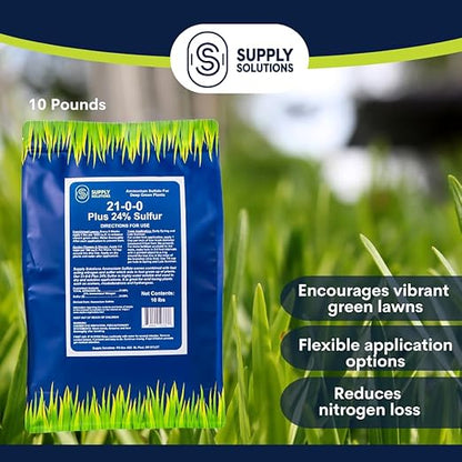 Supply Solutions 21-0-0-24S Ammonium Sulfate for Deep Green Plants - Soil Acidifier for Blueberry Blooms, Azalea and Magnolia Tree Fertilizer - Sulfur for Plants Nitrogen Fertilizer (10 Pounds)