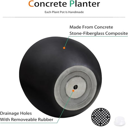Ball Concrete Planter Outdoor Indoor, Large Tall Cement Plant Pots for Trees Flowers (Black, 18 inch)