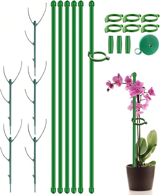 11 Pack Plant Support Set, 5pcs Plant Stakes and 6pcs 17inch Plant Sticks with Extension Poles, Plant Clips, Plant Ties for Potted Monstera Plants, Climbing Plants Tall Potted Plants
