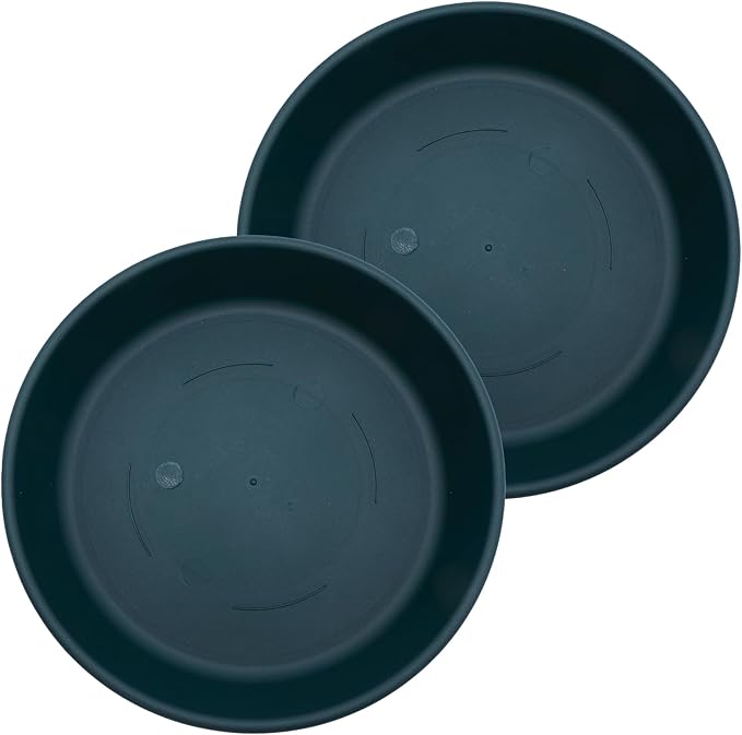 The HC Companies 14 Inch Classic Round Plant Saucer, Lightweight UV-Resistant Plastic Outdoor & Indoor Flower Pot Tray, 2-Pack Plant Pot Trays for Garden & Home Decor, Evergreen