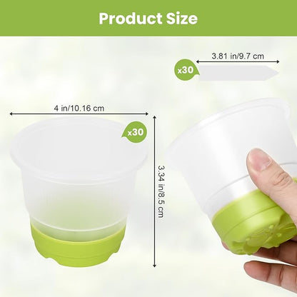 Sckee Clear Nursery Pots for Plants,30 Packs 4 inch Plastic Plant Pot Seedling Pots with Drainage Holes Silicone Base