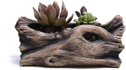DIYOMR Cement Driftwood Planter Pots Imitation Stump Log Concrete Flower Succulent Pot/Container (7.7" L x 3.9" W x 3.3" H,Brownish Red)