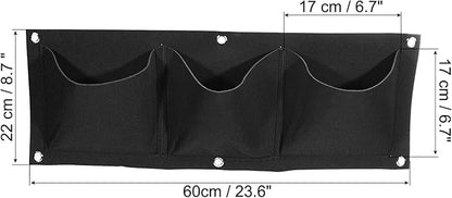 MECCANIXITY Vertical Hanging Grow Bag with 3 Pockets, Wall Mounted Felt Fabric Flowerpot Bag Plant Container for Garden Home Decoration, Black