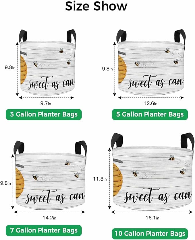 3 Gallon Grow Bags Planter Bag,Fall Hive Bumble Bee Vintage Wood Grain Fabric Plant Pots with Handle,Flower Grow Bag for Vegetable Potato Tomato,Farm Honeybee Gardening Bags