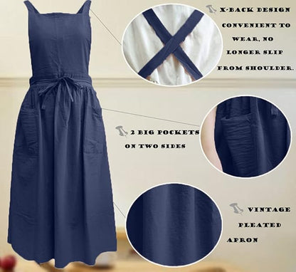 Cute Retro Cotton Linen X-Back Aprons Home Kitchen Garden Art Painting Pinafore Florist Shop Overalls