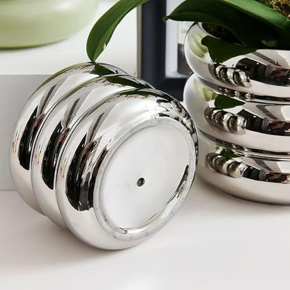 Ceramic Plant Pot Indoor, 6.5 Inch Flower Pot with Drainage Hole, Tiered Bubble Design Ceramic Planter for Home & Office Decor (Silver)
