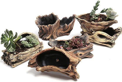 DIYOMR Cement Driftwood Planter Pots Imitation Stump Log Concrete Flower Succulent Pot/Container (7.3" L x 3.8" W x 3.1" H,Undertint)
