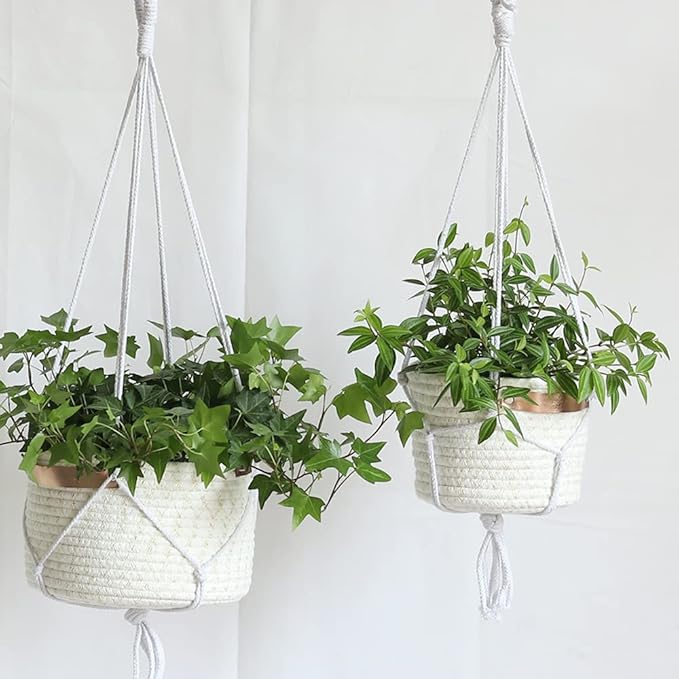 2Pack Hanging Flower Pots Plant Hangers,Wedding Party Birthday Gift Storage Baskets Home Garden Hanging Planter, Waterproof Lining Hydroponic Plant Pot-Glitter White