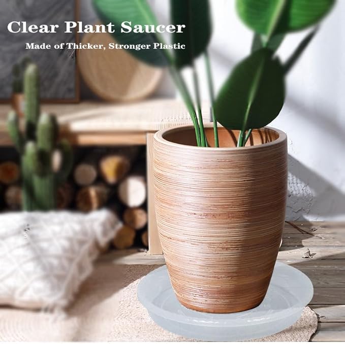 Plant Saucer 2 Pack of 12 inch, Clear Plastic Flower Plant Pot Saucer, Heavy Duty Plant Drip Trays Saucers for Indoor, Plant Water Tray for Planters