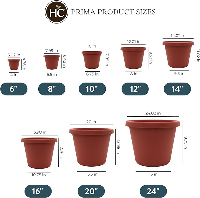 The HC Companies 12 Inch Round Prima Planter - Plastic Plant Pot with Rolled Rim for Indoor Outdoor Plants Flowers Herbs, Clay