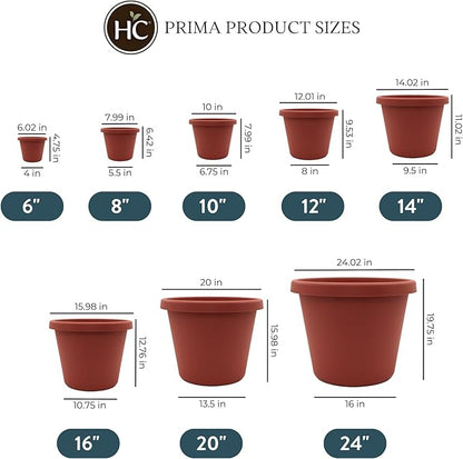 The HC Companies 16 Inch Round Prima Planter - Plastic Plant Pot with Rolled Rim for Indoor Outdoor Plants Flowers Herbs, Clay
