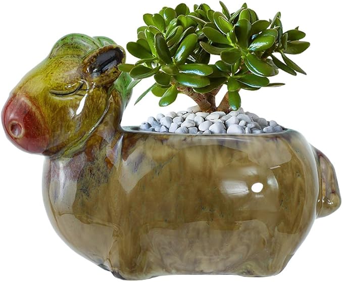 WAIT FLY Cute Animal Ceramic Flower Pot Succulent Planter-Horse