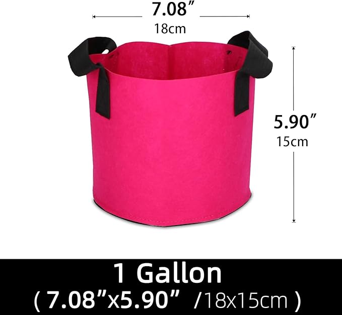 Grow Bags,Growing Pot Bags Garden Grow Bag Indoor Outdoor Fabric Aeration Plant Pot Container Flower Vegetable Pouch (Rose Red,1 Gallon)