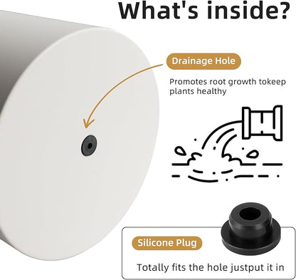 Metal Plant Pot with Drainage Hole,Mid Century Modern 7 inch Round Pot Indoor Outdoor Planters for Decorative Pots of Tabletop Living Room Bedroom Beige