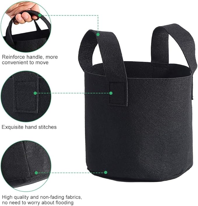 Black Felt Plants Growing Bag, Plant Grow Bags Garden Bag to Grow Vegetables, Vegetable Potato Planter Containers Flower Aeration Planting Pot Container for Planting Potatoes (2 Gallon (18 x 20cm))