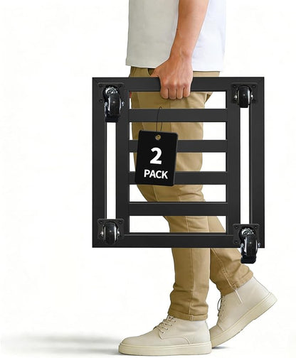 Plant Caddy with Wheels 2 Pack, 16'' Heavy Duty Large Metal Rolling Plant Stand with Lockable Caster, Square Plant Dolly Rust-Proof for Large Planters, Holds up 500 Lbs