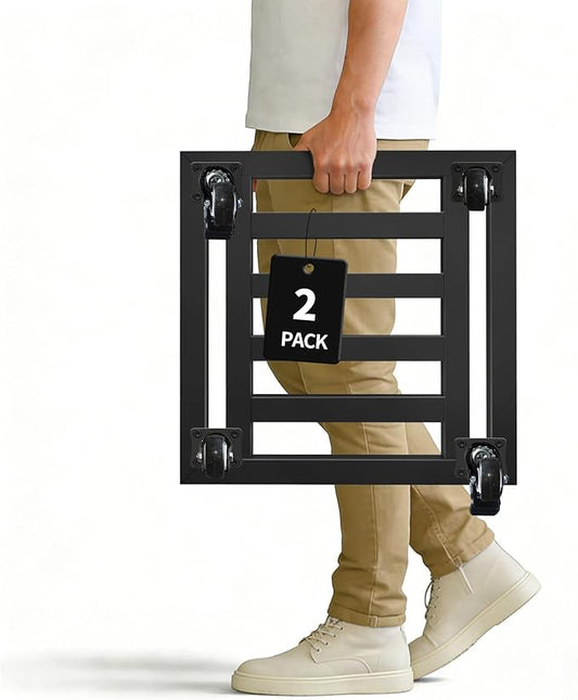 Plant Caddy with Wheels 2 Pack, 16'' Heavy Duty Large Metal Rolling Plant Stand with Lockable Caster, Square Plant Dolly Rust-Proof for Large Planters, Holds up 500 Lbs