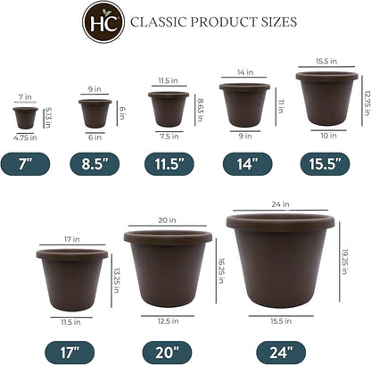20 inch Round Classic Planter - Plastic Plant Pot for Indoor Outdoor Plants Flowers Herbs, Chocolate