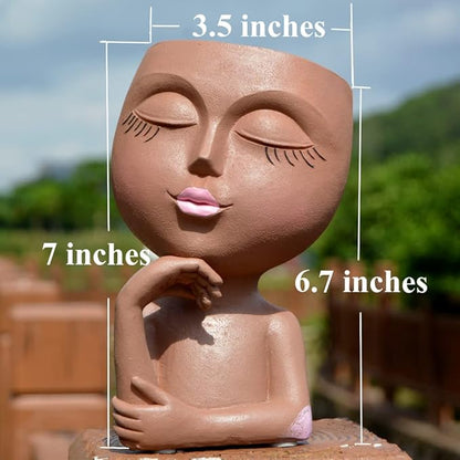 Face/ Head Planters, Women Face Small Plant/ Flower Pots with Drainage for Indoor Outdoor Succulents, White Vase Decor for Women Gifts(7 Inch)