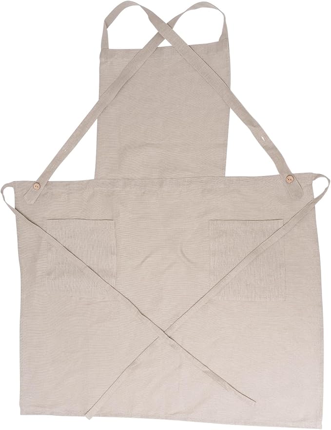 Pure Linen Cross Back Apron Dress, Adjustable Waist & 2 Pockets. Unisex Kitchen & Server Apron, 26.5"x33.5".
