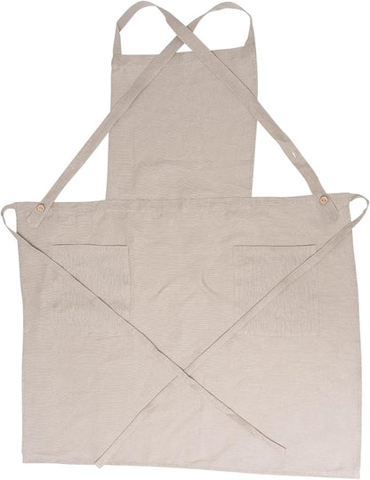Pure Linen Cross Back Apron Dress, Adjustable Waist & 2 Pockets. Unisex Kitchen & Server Apron, 26.5"x33.5".