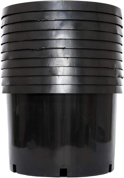 Pro Cal 10 Gallon Premium Nursery Plastic Planter Flower Herb Vegetable Garden Grow Pots with Drainage Holes for Outdoor and Indoor Use, Black, 5 Pack