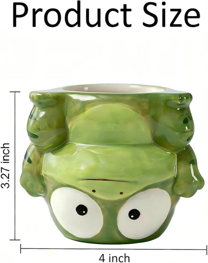 Small Succulent Pot with Drainage, 4 Inch, Indoor & Outdoor Animal Ceramic Planter, Funny Cartoon Frog Shaped Cactus Bonsai Container, Cute Flower Plant Pot for Home Office Desk and Garden Decor