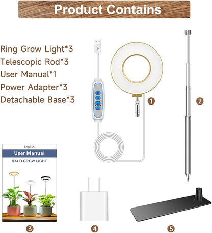 Grow Light, 48 LEDs Full Spectrum Plant Lights for Indoor Growing, Height Adjustable Wood Grain Plant Grow Light with Base, 3 Optional Spectrums, Auto Timer 6/12/16Hrs, 5 Brightness