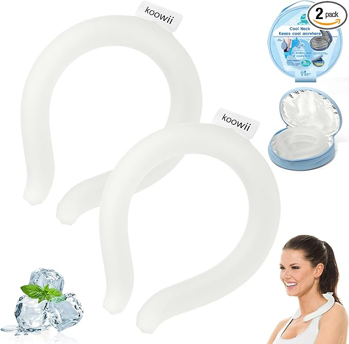 2-Pack Reusable Neck Cooling Tubes with Insulated Bag – Fast Freeze Ice Neck Wraps for Hot Weather, Sports & Outdoor Use, Eco-Friendly Ice Ring for Instant Cooling Relief Size M (White, Set of 2)