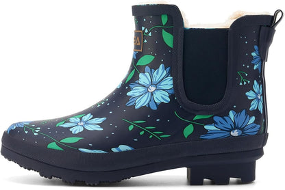 HISEA Women's Plush Rain Boots Waterproof, Chelsea Rubber Booties Women, Ladies Ankle Snow Boots for Winter Spring Garden Outdoor
