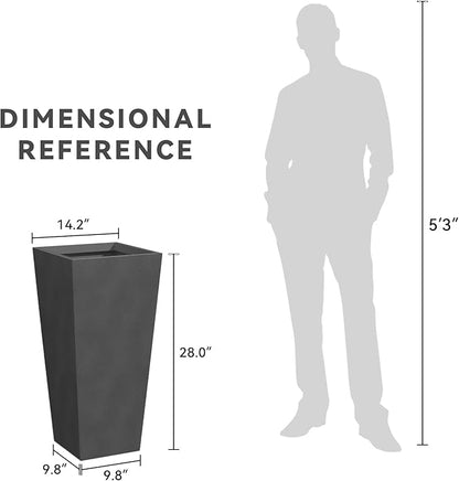 Kante 28" H Concrete Tall Tapered Planter, Large Outdoor Indoor Garden Plant Pot with Drainage Hole and Rubber Plug Home and Patio, Burnished Black Finish