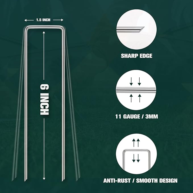 Garden Stakes, 280-Piece 6 Inch Never Rust Galvanized Landscape Staples, 5X Sharper Durable Stakes for Gardening, Tent, Weed Barrier, Outdoor Yard Decoration, Plant Cover