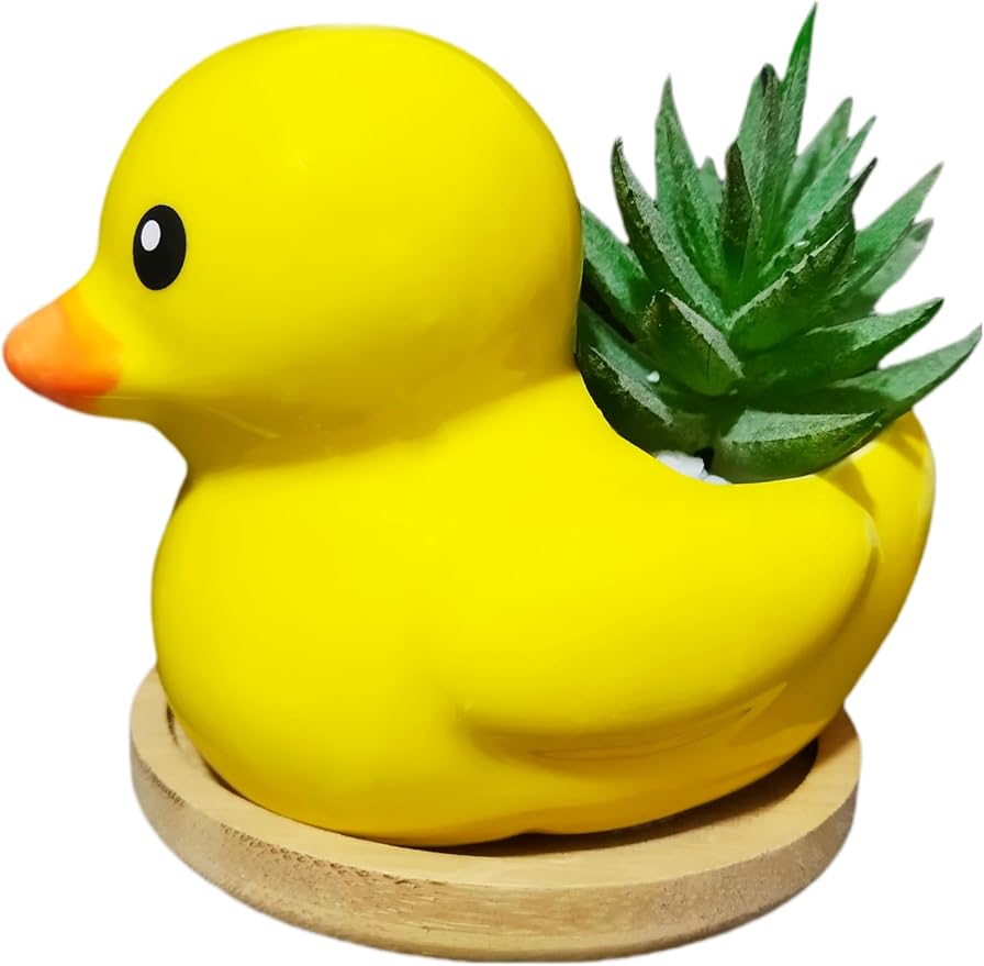Cute Indoor Cartoon Animal Duck Shaped Ceramic Succulent Cactus Flower Plant Pots Planter with Drainage Hole - Plant Not Included (Small)