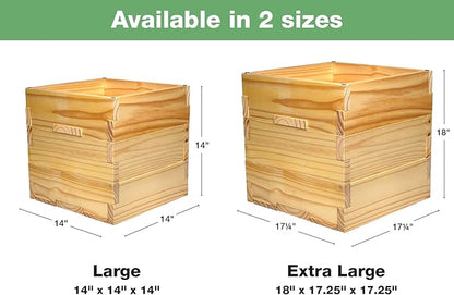 Extra Large Decorative Wooden Planter w/ Universal Pole Support for String Light Poles,Umbrellas,Bird Feeders. Solid Wood Outdoor Garden Box for Plants(Does not include Pole), 17"x17"x18", Natural
