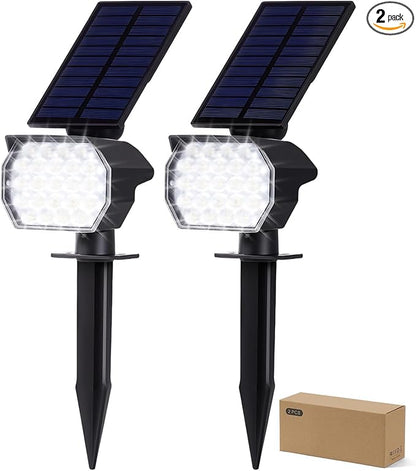 23 LED Solar Spot Lights Outdoor Waterproof, 2 Pack Solar Lights UP to 20Hrs, 3 Brightness Levels Spotlight Landscape Lighting, Auto ON/Off Outdoor Solar Lights for Yard, Garden, Lawn (Cool White)