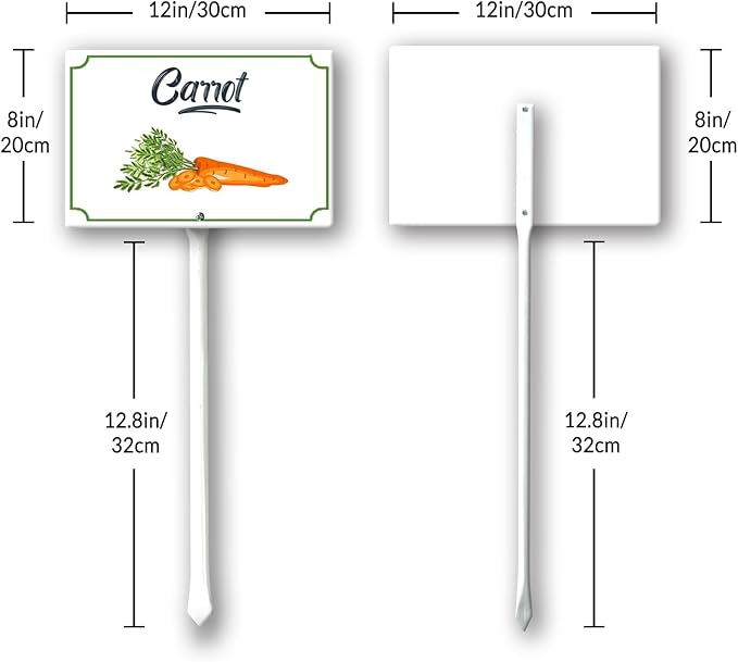 Boylee 8x12inch Aluminum Carrot Garden Signs With Stake For Vegetables, Herbs, Flowers & Potted Plants
