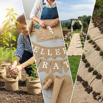 Jutemill 36 Inch X 15 Feet Gardening Burlap Liners, Loose Weave Jute-Burlap for Raised Bed, Seed Cover and Garden Blanket, 45 Square ft Covering (36 Inch X 15 feet, 36Wx15L)