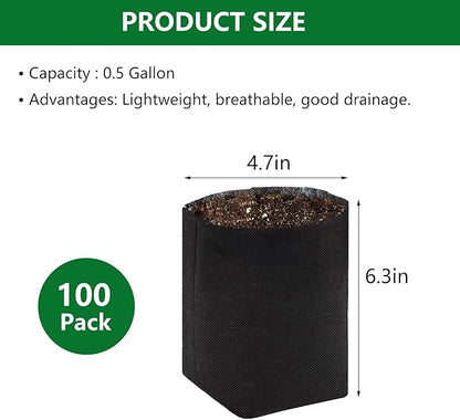 Belit 0.5 Gallon Nursery Growing Bags, 100 Pcs Non-Woven Plant Bag for Gardening, Potato, Flower, Tomato Plant Starts