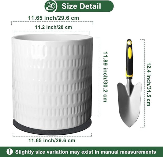 12 Inch Plant Pot,Ceramic Planter with Drainage,Large Planters for Indoor Plants,Indoor&Outdoor Plant pots,Ceramic Flower pots,Cylinder Flower Planter Pot(Pure White)