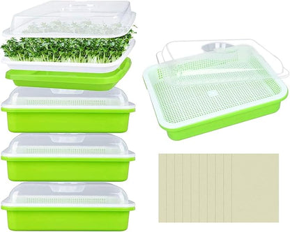 Legigo 5 Pack Seed Sprouter Trays with Lids- Soil-Free Cultivation Germination Tray, BPA Free Micro Greens Growing Trays Seed Sprouting Trays Kit with Germinating Paper for Wheatgrass, Beans and More