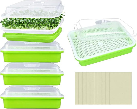 Legigo 5 Pack Seed Sprouter Trays with Lids- Soil-Free Cultivation Germination Tray, BPA Free Micro Greens Growing Trays Seed Sprouting Trays Kit with Germinating Paper for Wheatgrass, Beans and More