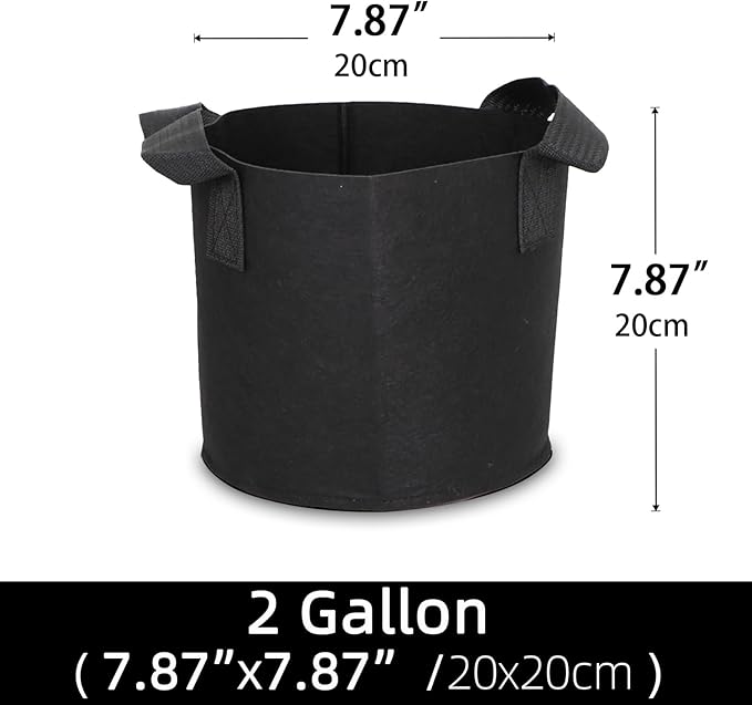 Grow Bags,Growing Pot Bags Garden Grow Bag Indoor Outdoor Fabric Aeration Plant Pot Container Flower Vegetable Pouch (Black,2 Gallon)