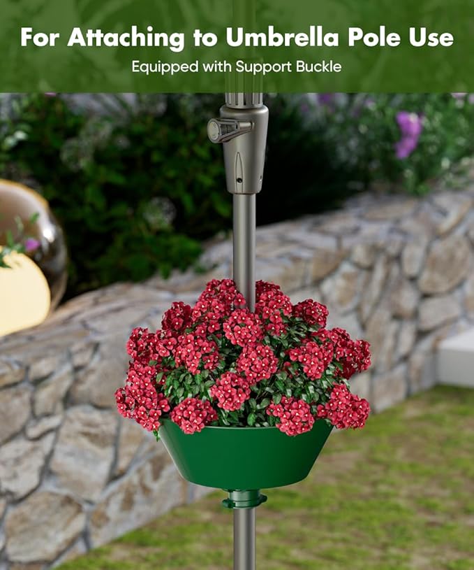 Koutemie 2-in-1 Umbrella Planter for Patio Table & Pole, Half Round Flower Planters Pots with Umbrella Hole Fits Poles Up to 2” Diameter, PVC Post Planter Wrap Around Umbrella for Garden, Green