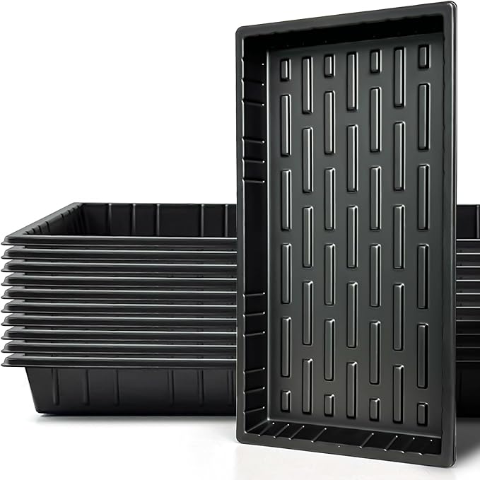 Growing Trays, 1020 Plant Nursery Trays Heavy Duty Seed Starter Flat Seedling Tray for 72/128 Cell Plug Tray Transplant Growing Microgreens (21"×11", 10 Pack, 1.6" Deep, Without Holes)