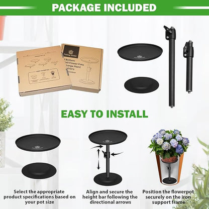 Adjustable Pure Iron Planter Inserts, 7-25” Plant Risers for Inside Pots, Planter Fillers for Large Pots, Indoor & Outdoor Insert with 8-10” Top & 6-10” Base