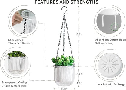 Josteve 5.2 Inch 2 Pcs Self Watering Hanging Planter Indoor Plant Pots Drainage Holes, Outdoor Small Hanging Planters Flower Pot Basket, Visible Water Level, Plant Hanger Home Decor, Gardening