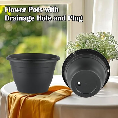 5 Pack 10 Inch Plant Pots Plastic Planters with Drainage Holes & Plugs,Lightweight Flower Pots for Indoor Outdoor Plants,Flowers,Monstera,Snake Plant,Home Garden(Black)