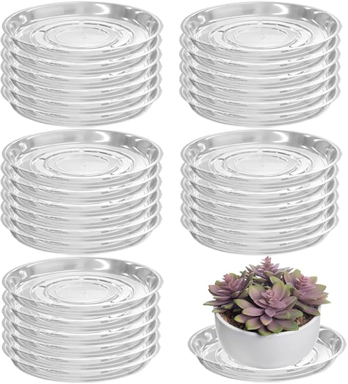 30 Packs 14 Inches Large Clear Plant Saucers for Indoor Outdoor Use Heavy Duty Plastic Plant Trays for Planter Bulk Flower Pot Drip Trays to Catch Water, 4 to 20 Inch