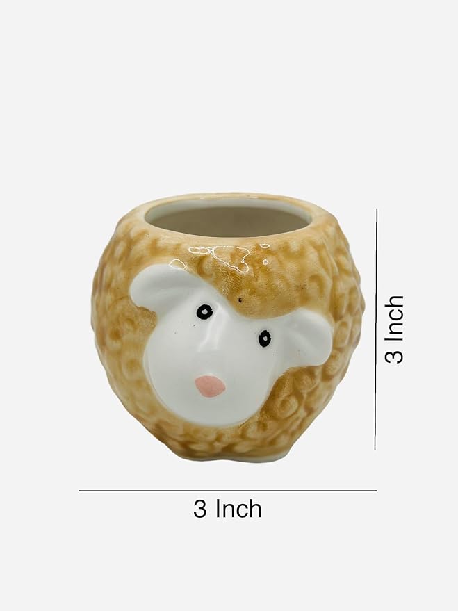 CZ Grain 1 Pot | 3 Inch | Small Succulent Plant Ceramic Animal Pot, Cute Home and Office Decor (Sheep)