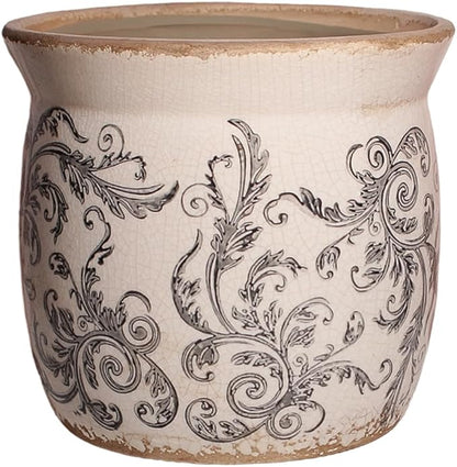 Rustic Ceramic Planter & Kitchen Utensil Holder, 6.21 Inch Vintage Crackle Glazed Flower Pot with Drainage Hole for Indoor Plants, Tuscan Living Room & Balcony Decoration, Gift for Mom (Gray)